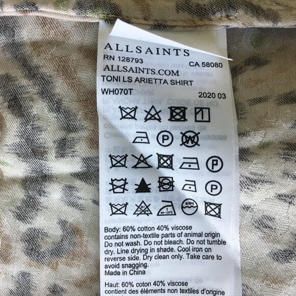 ALL SAINTS Ecru White Print TONI Long Sleeve Arietta Tie Collar Button Shirt - Picture 3 of 13